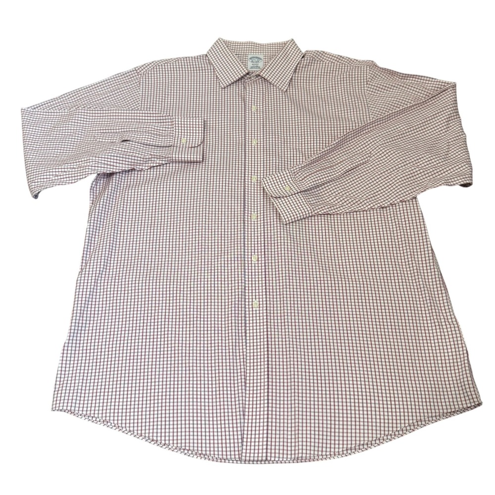 Brooks Brothers Regent Fit Non-Iron Shirt Mens 17.5 35‎ Supima Cotton Check Red